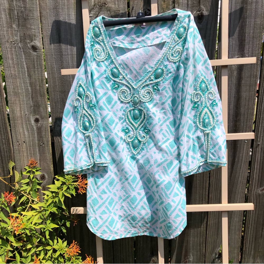 Barbara Gerwit Beaded & Sequins tunic top Blue S